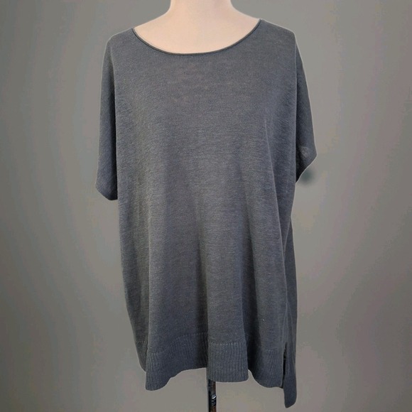 Eileen Fisher Sweaters - Eileen Fisher Sm Gray Short Sleeve Linen  Tunic Sweater Quiet Luxury Old Money